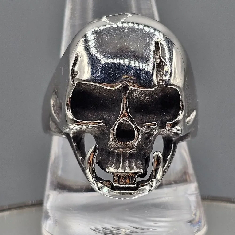 Mens Stainless Steel Skull Ring Gothic Biker Malazan Jaghut Tusk Metal Size 10.5